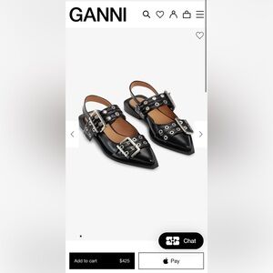 NWT Ganni Feminine Buckle Ballerinas Flats | Black | Size 38 (US 8) | Pointy Toe